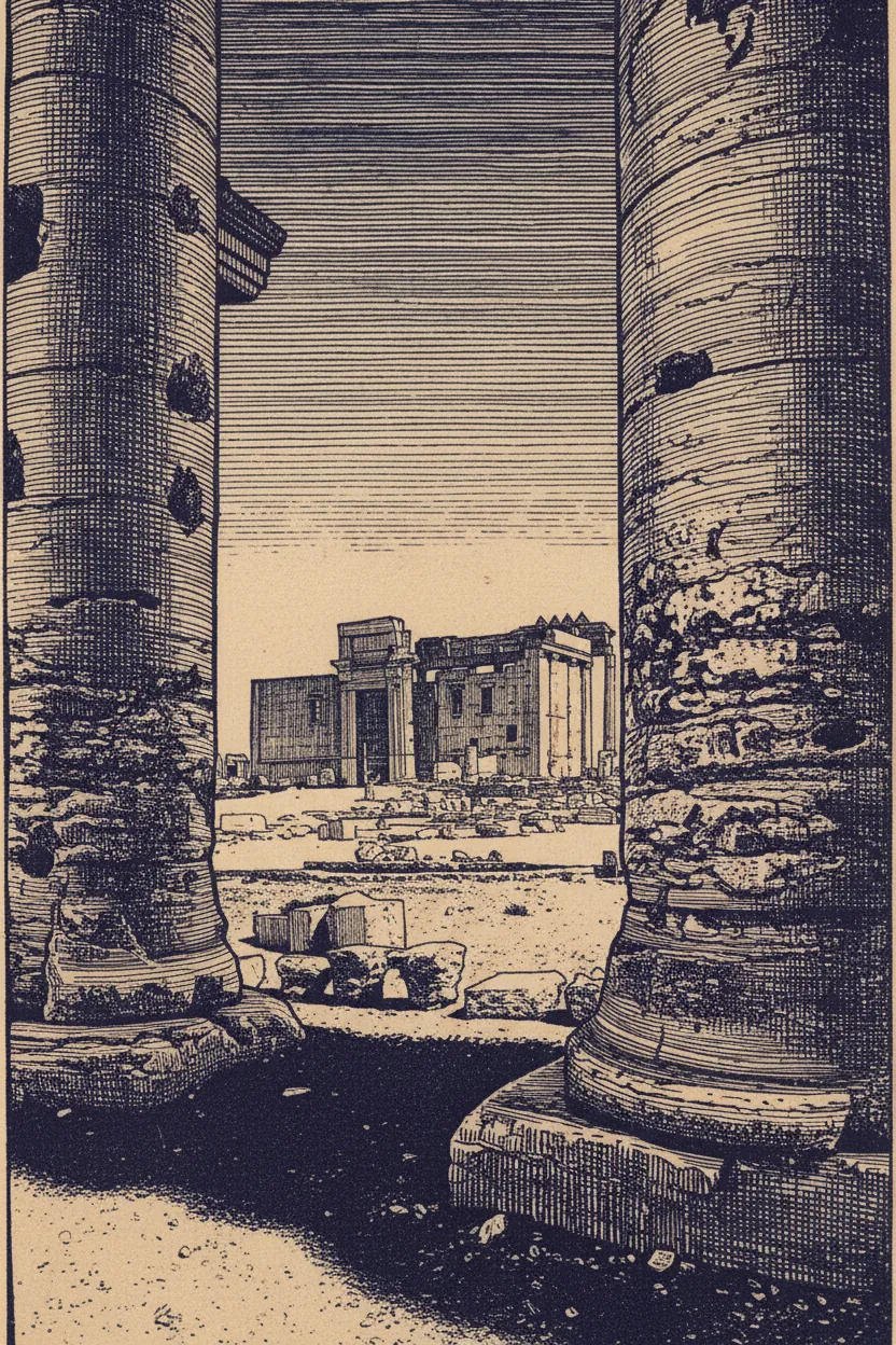 The Temple Seen Between Columns