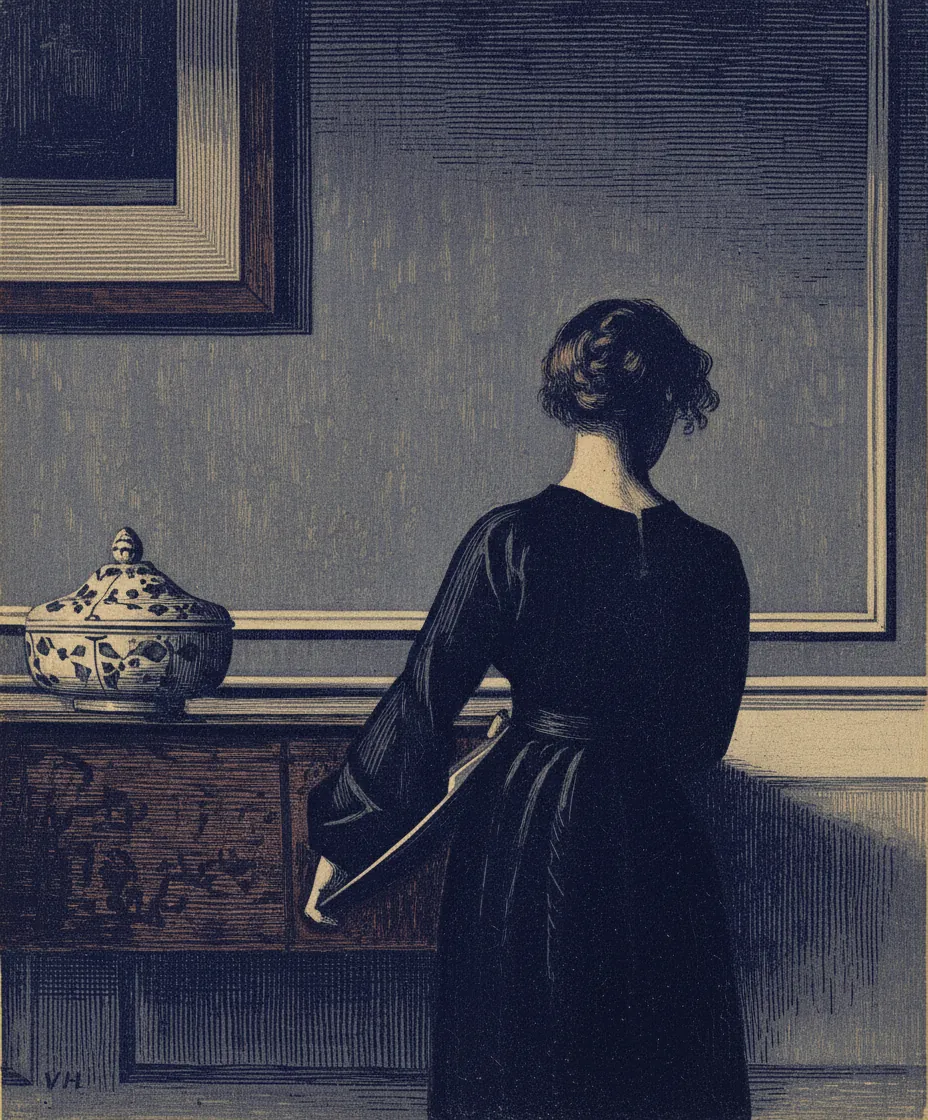 Interior with a Woman, Back View by Vilhelm Hammershøi