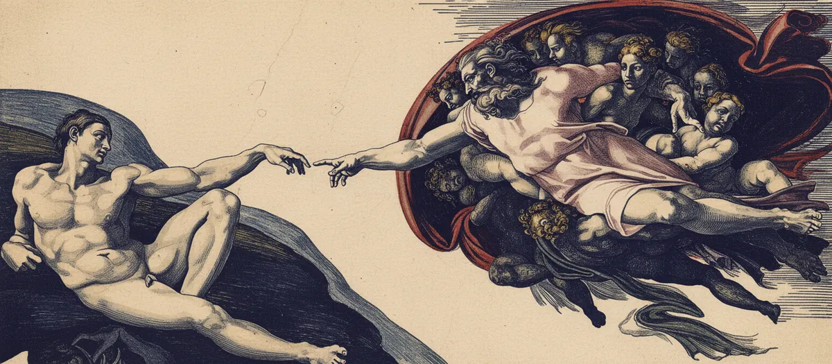Creation of Adam — hands detail by Michelangelo
